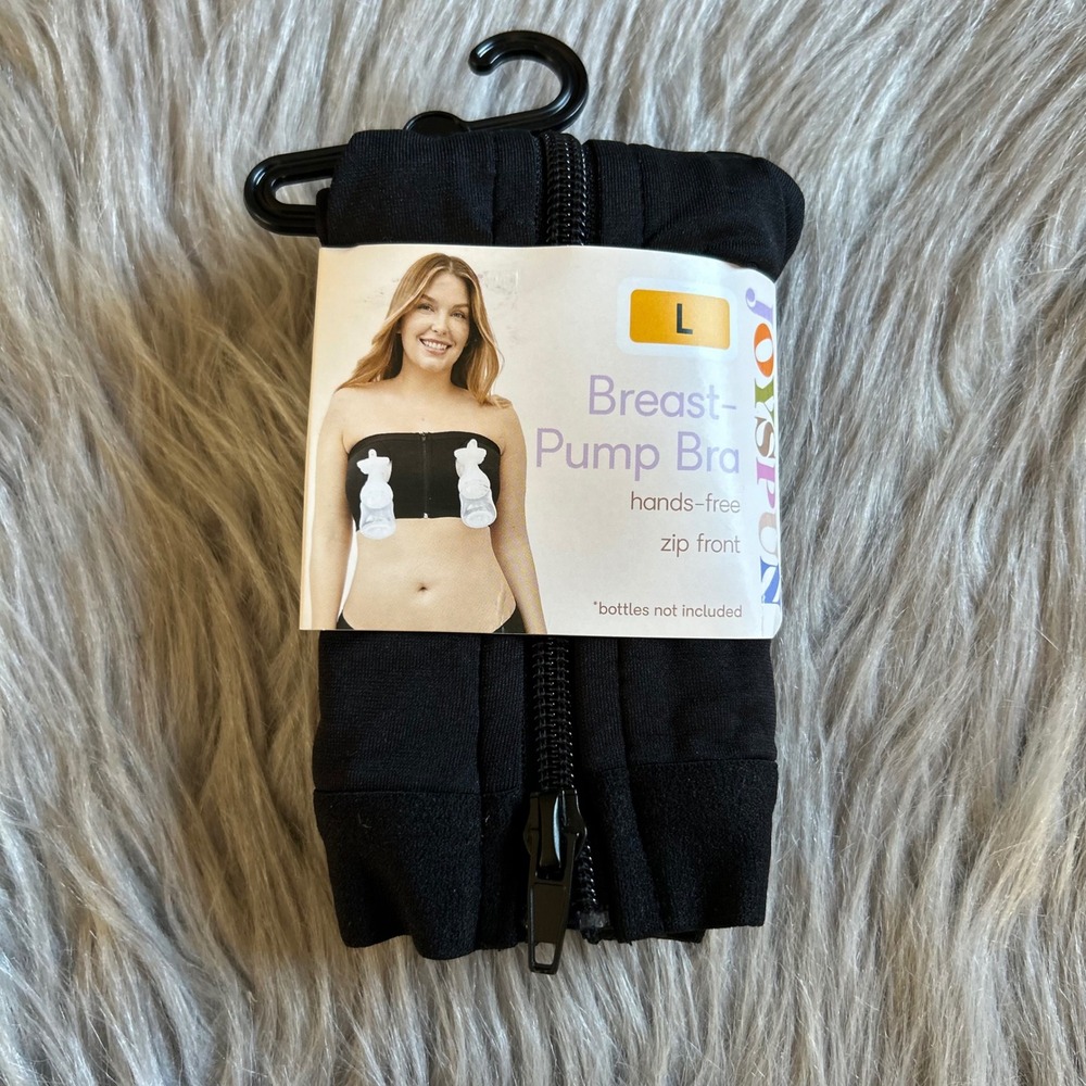 Joyspun Breast Pump Bra Women Size Large Black Wireless Hands Free Front Zip‎